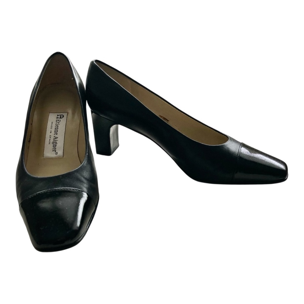 Etienne Aigner Leather Pump with Patent Leather Toe Cap and Heel
